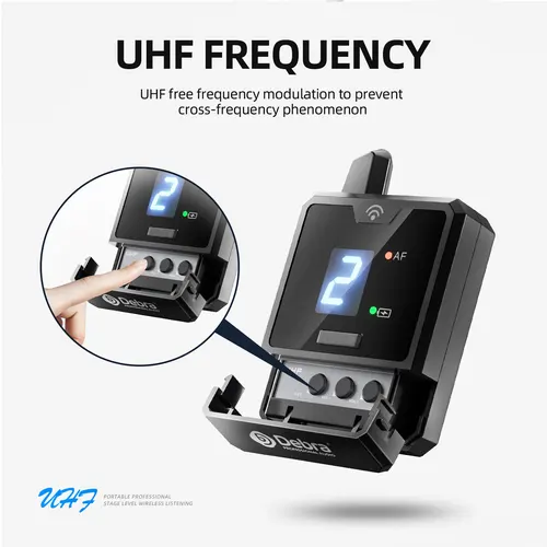 Imagen 2 del producto Sistema de monitoreo intrauditivo inalámbrico portátil Debra UHF, Audio IEM-Mini UHF recargable para monitoreo de Audio de música Transmisiones en vivo
