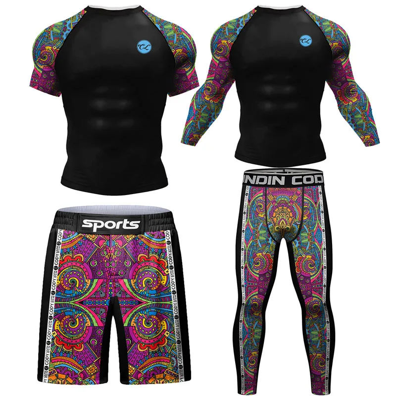Jiu Jitsu Rashguard Kit MMA T-shirt +Pants Sets Men Boxing Brazilian Grappling Bjj Rash Guard Sport Suit Gym Muay Thai Clothing
