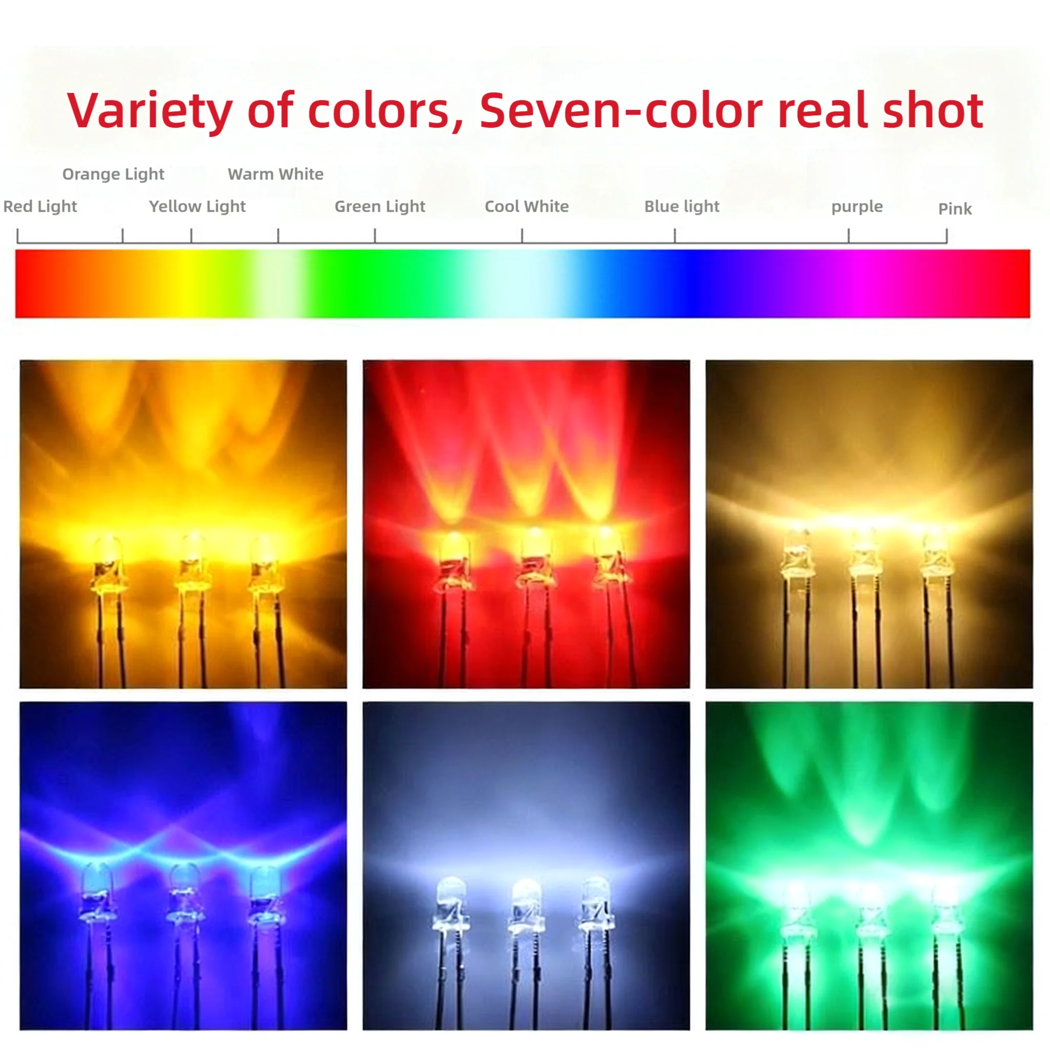 3MM Round-Head F3 Light-Emitting Diode LED Beads, High-Brightness Red, Yellow, Blue, Green, White, Purple And Pink Lights