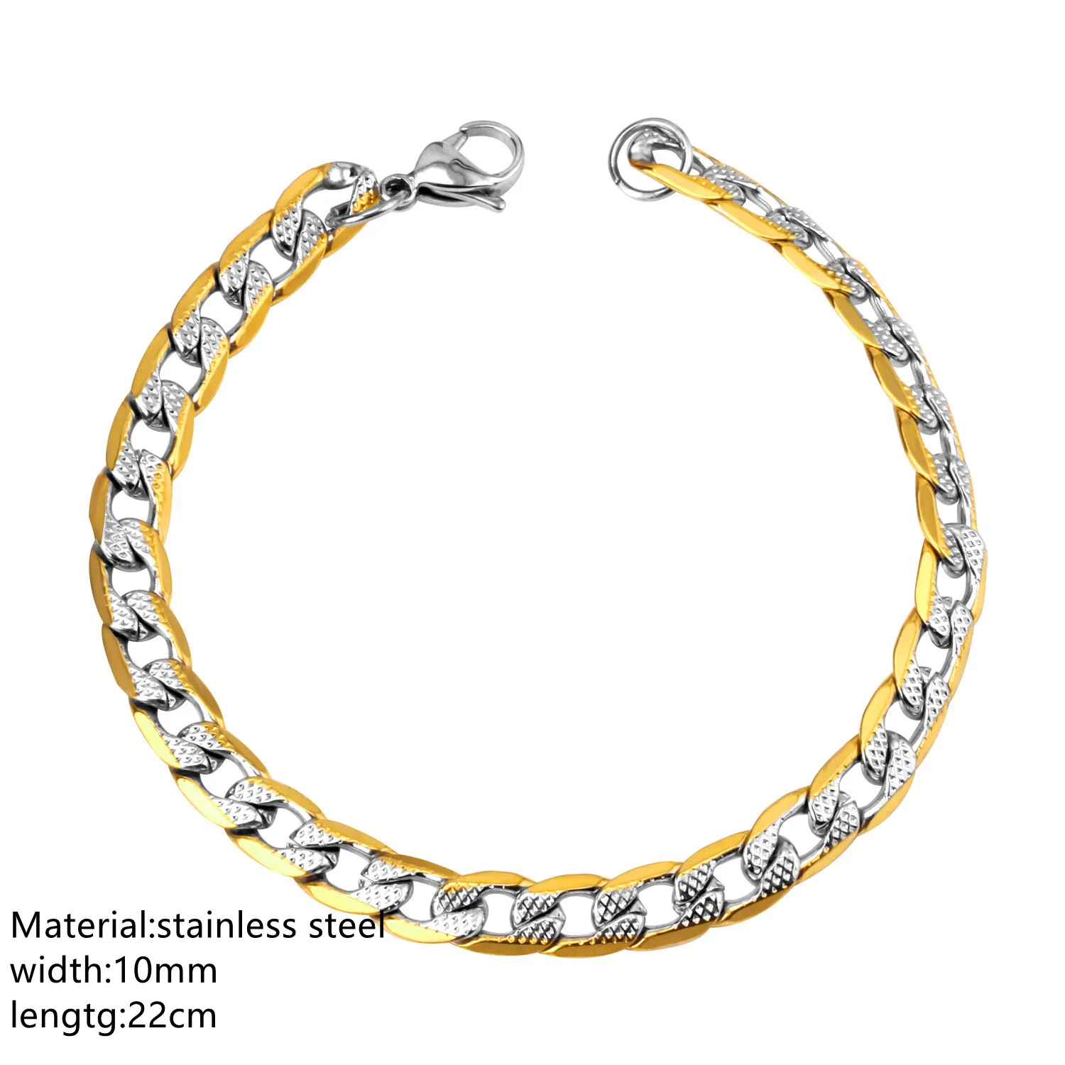 LUXUSTEEL Men\'s Cuban Link Chain Bracelets Width 6mm/8mm/10mm Length 22cm Stainless Steel Chain Jewelry