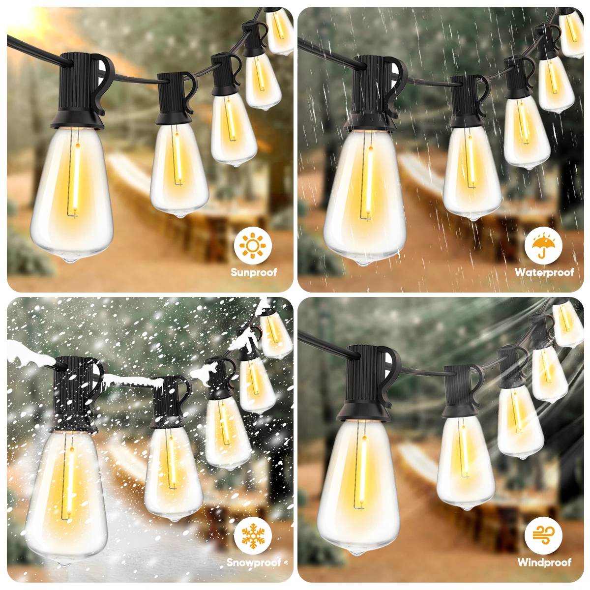Plastics ST38 Garland Lights Led String Light Outdoor E12 110V 220V Waterproof Shatterproof Connectable Retro Garden Decorations