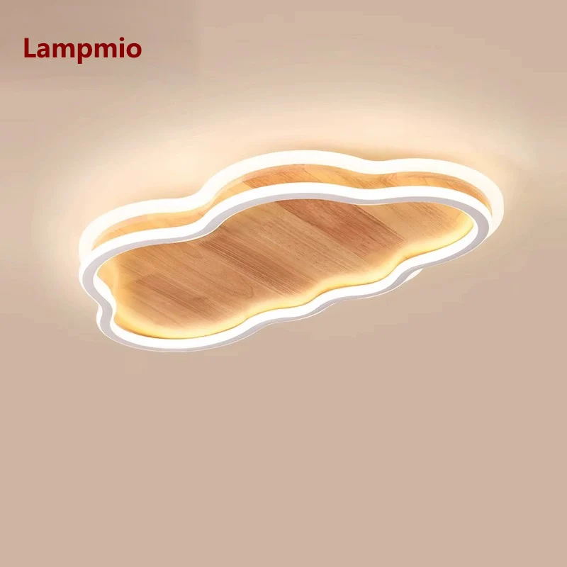 Lampmio Home Decor Cloud Shaped Wooden Ceiling Light Dimmable Japandi Style LED Ceiling Mount Lamp for Living Room Bedroom