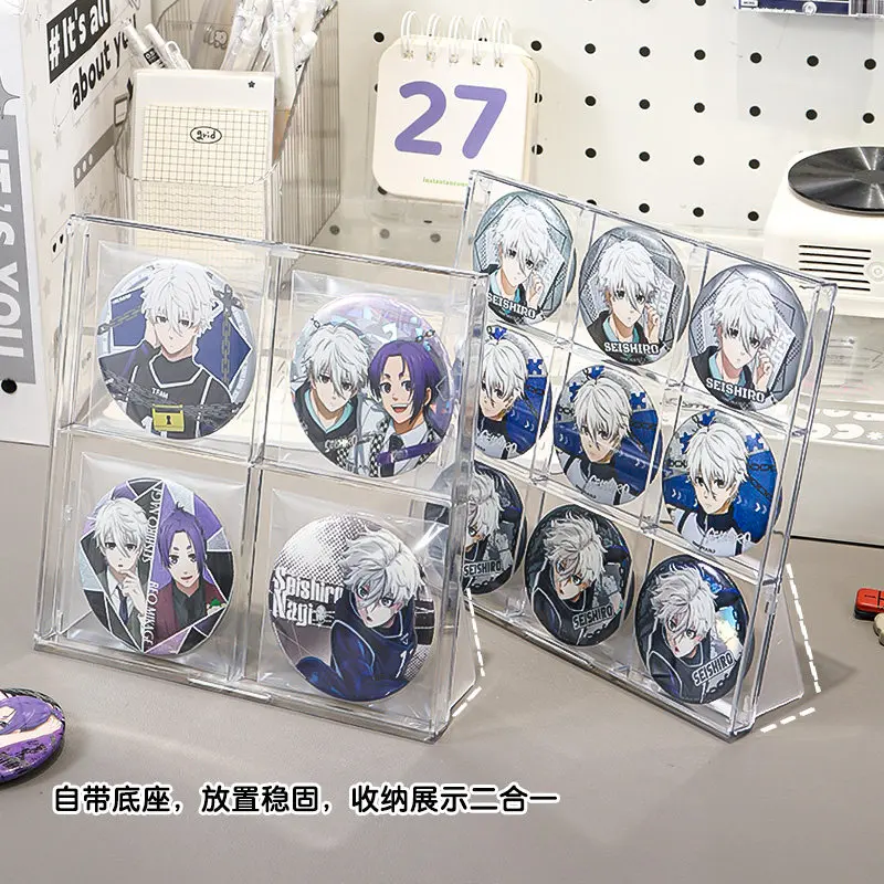 Clear 4/9-Grid Pin Badge Display Case, Desktop Standing Storage Box for 58/75mm Anime Pins, Goods Collection Rack
