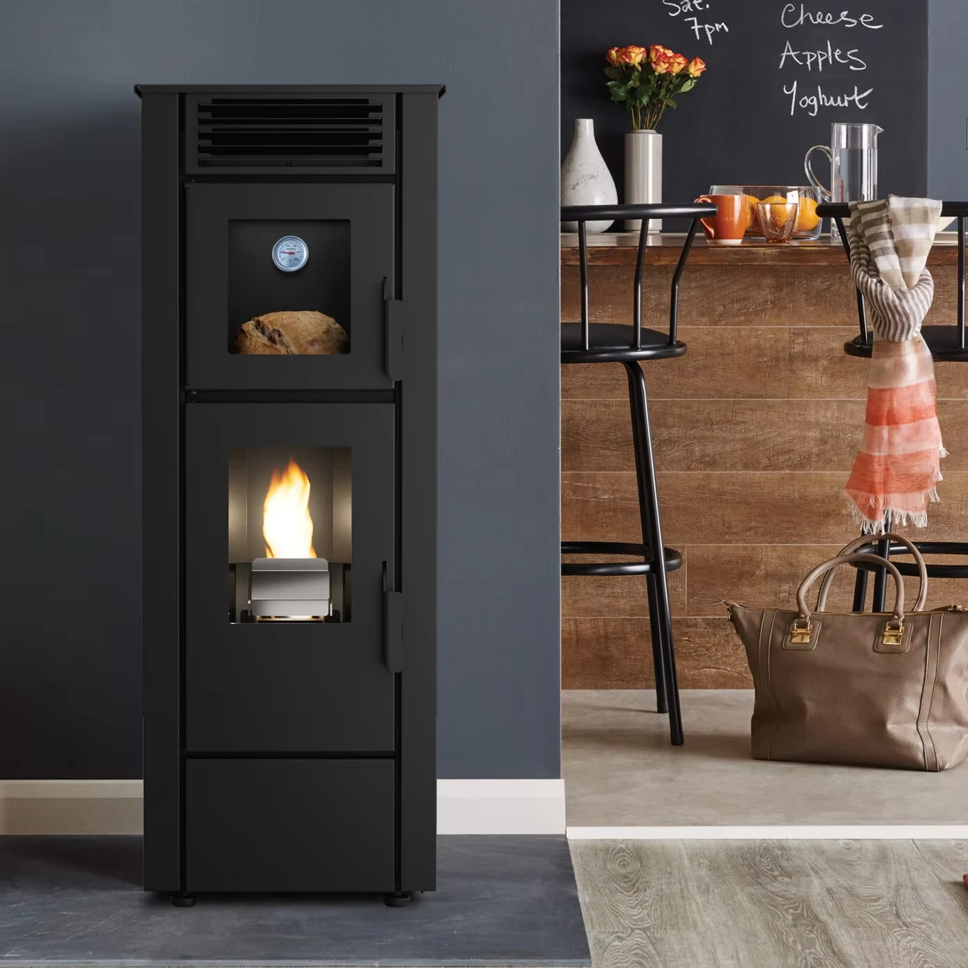 

2026 New Trend Automatic Pellet Feeding Wifi Control Eco-friendly Pellet Stove with Oven Cooking Pellet Stove Fireplace Heater