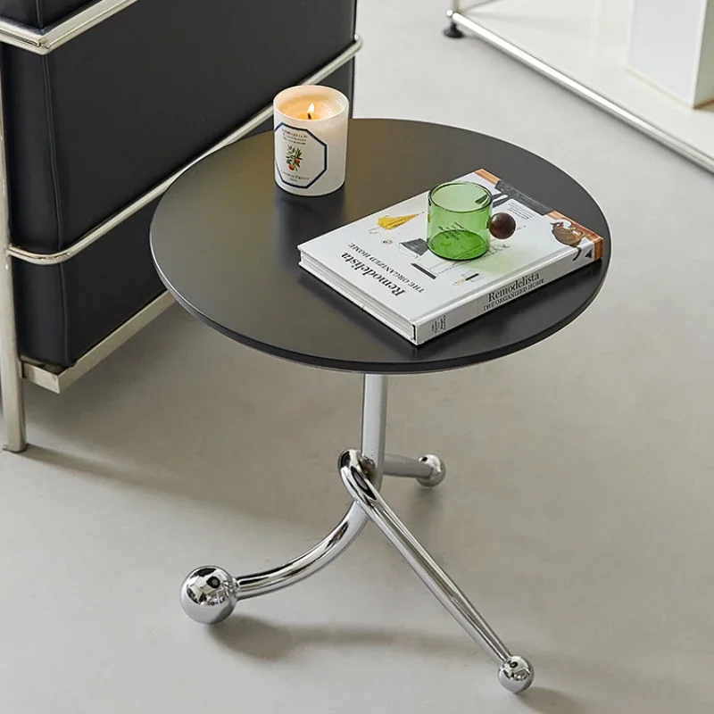 Vintage Coffee Table Solid Wood desktop Stainless Steel Stand Bedroom Small Round Table Bedside Desk 40X40cm