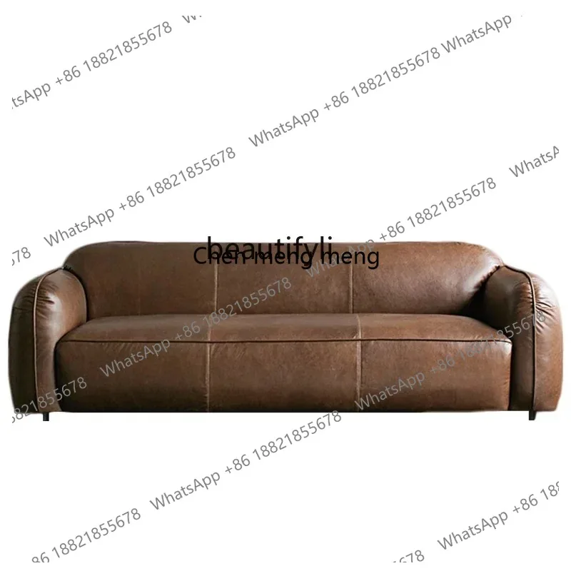 

ss 26 Italian retro tofu block leather sofa designer living room soft bag straight row sofa