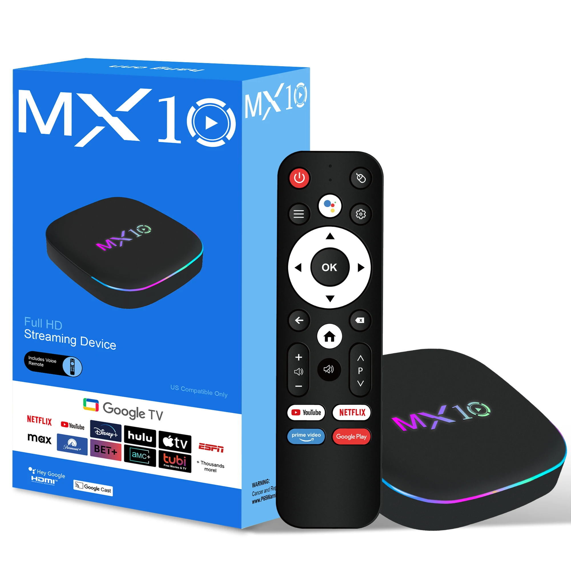 WiFi6 Smart TV Box MX10 Android 13 8GB RAM 128GB ROM HDMI2.1 4K Output BT5.4 Dual Mode Remote Control Home Streaming Equipment