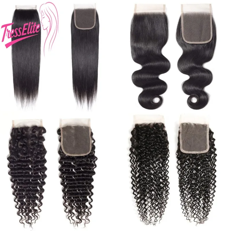 12A 4x4 الدانتيل إغلاق مستقيم / الجسم موجة / غريب مجعد / موجة عميقة الشعر البشري 100٪ غير المجهزة البرازيلي عذراء ريمي قبل قطعها B