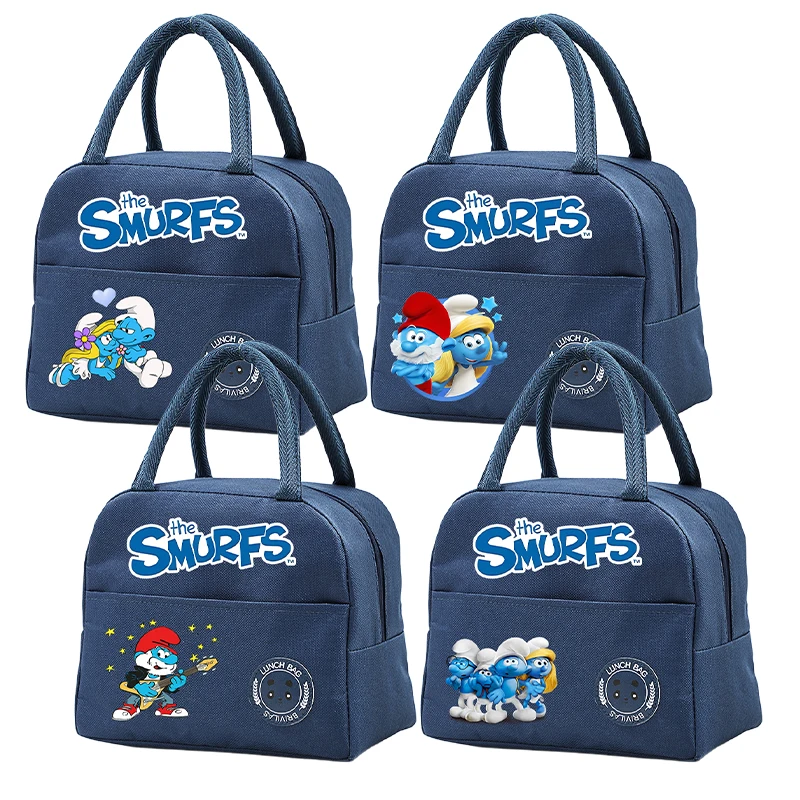 Anime Smurfs Women Lunch Hand Bags Girl Child\'s Movie Cartoon Teenage Lunch Box Female Office Thermal Insulat Case Student Gifts