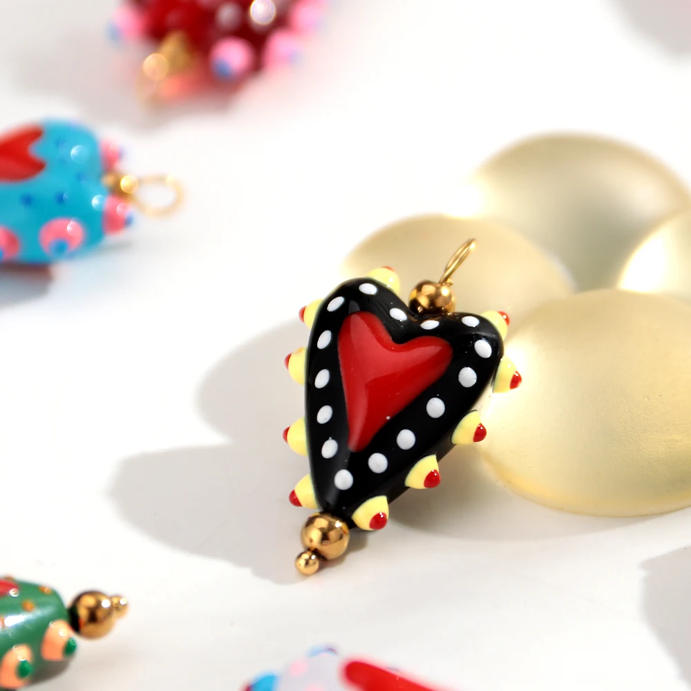 5/10 Stück Edelstahl Niedliche Herz-Lampwork-Glasanhänger Süße Liebesanhänger für DIY-Schmuckherstellung Ohrringe Halsketten Zubehör – Detail 7