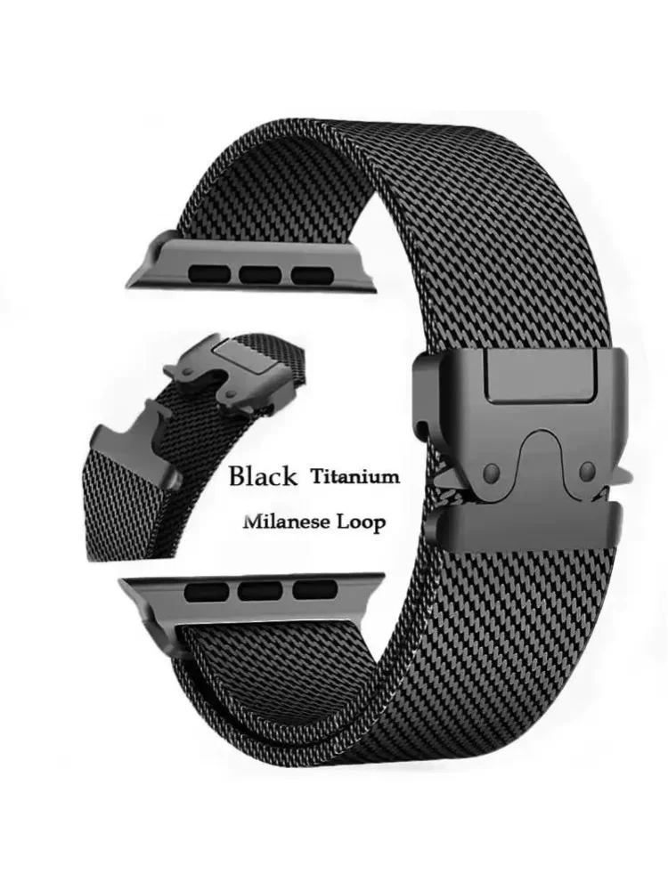 Milanese-Armband für Apple Watch Ultra 2 49mm Serie 10 9 8 7 6 5 Natürliches Titan Milanese-Schlaufe Sichere Fallschirmschnalle