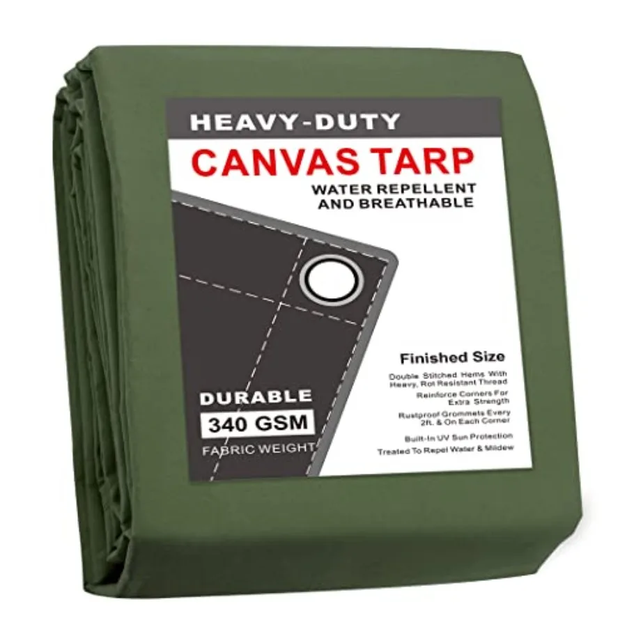 

Finished Size 10x12 Feet Canvas Tarp with Rustproof Grommets Heavy Duty Multipurpose Tarpaulin Cover for Canopy Tent Roof Campi