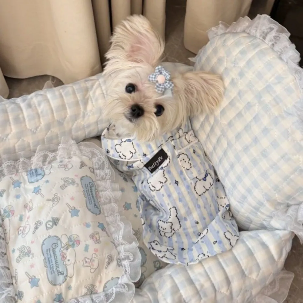 New Cute Puppy Pattern Dog Sleepwear Breathable Blue Pink Base Layer Clothes Anti-Hair Loss Pet Home Clothes Indoor Wear