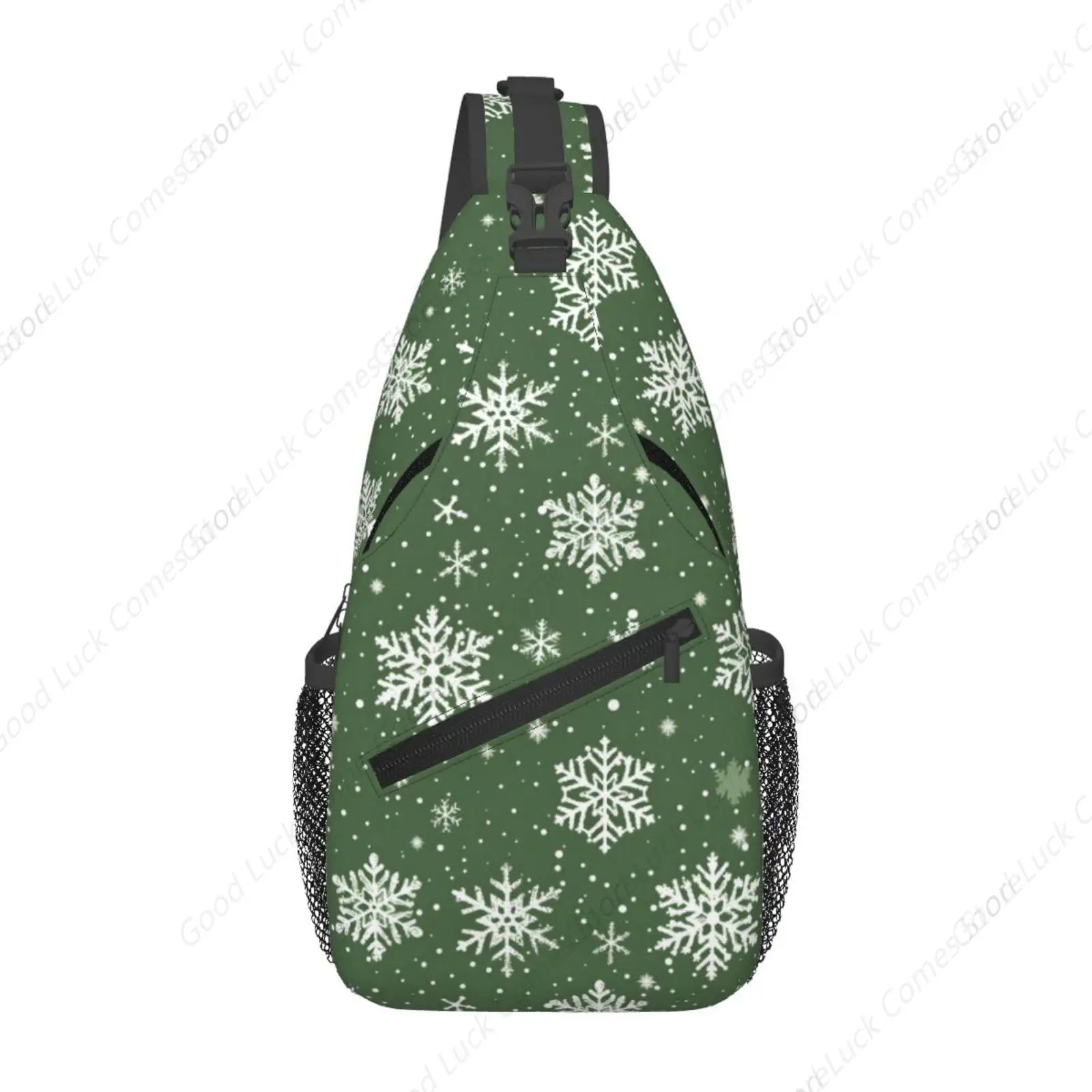 Cycling Snowflake Christmas Crossbody Sling Bag Adjustable Xmas Chest Bag for Men Women Travel Hiking