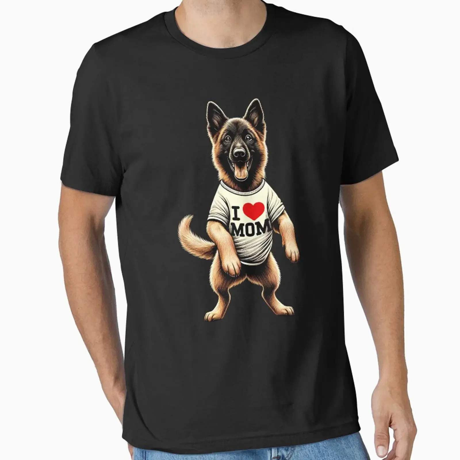 Camiseta Unisex de Diseño Vintage con Estampado de Malinois Belga, Diseñada y Vendida por Kimberley King Art, Lavada, Transpirable, Elegante y Suave