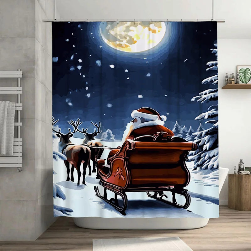 

Tuniu Festive Santa's Sleigh Christmas Bathroom Shower Curtain Set Holiday Deer Forest Home Decor Fun Gift Idea Cozy Winter Vibe