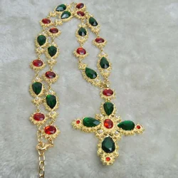 Cross necklace with vintage Baroque style, high quality colored crystal necklace sweater chain, women's wear accessories