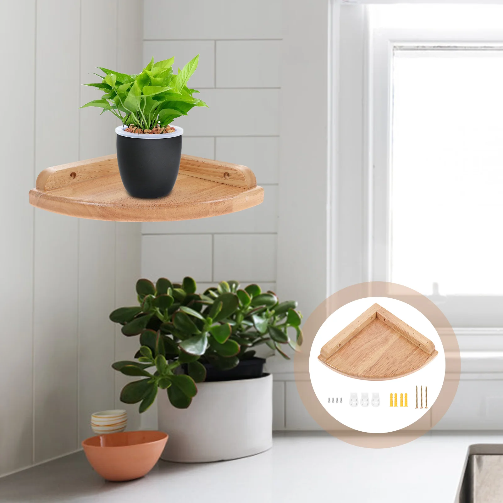 

7 Inches Corner Shelf Board Multi-purpose Wall Storage Rack Fan-shaped Holder Bamboo