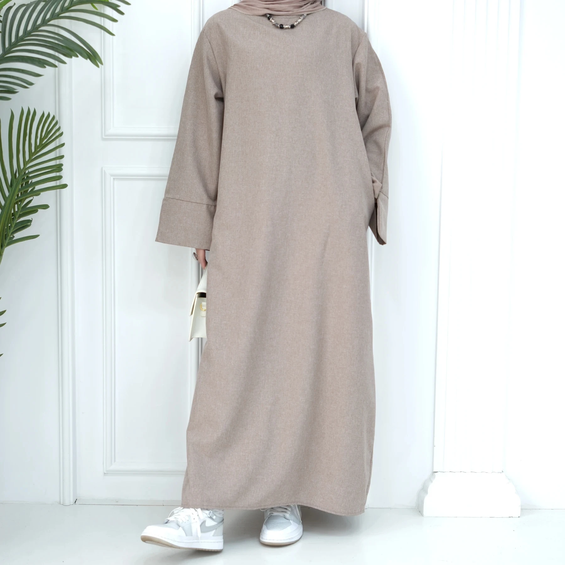 

Casual Abaya Thin Fabric Loose Split Sleeves Long Dress Side Pockets Modest Kaftan Muslim Hijab Robe Islamic Cltothing Ramadan