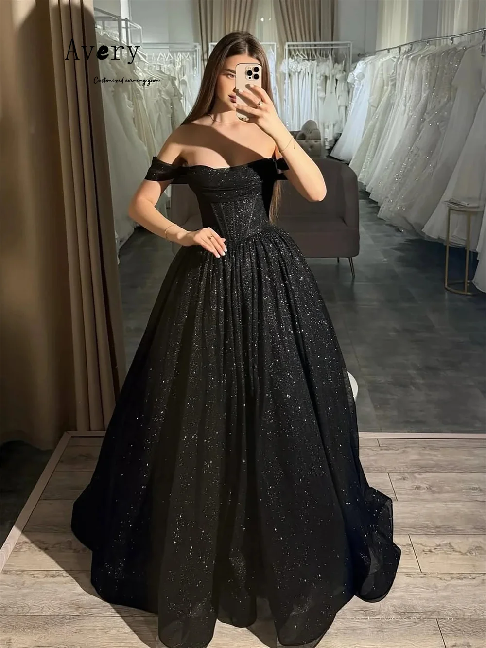 Avery Customized Pink A-line Shiny Off-shoulder Elegant and Formal Women's Dresses Dress Party Dresses Luxury 2025 Evening Prom image 2