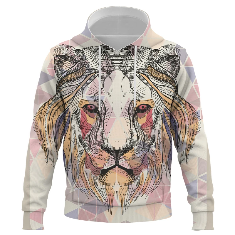 

Fashion Spring And Autumn Men's Hoodie Animal lion Pattern Street Harajuku All-match Loose Oversize Hooded Sweatshirt Top