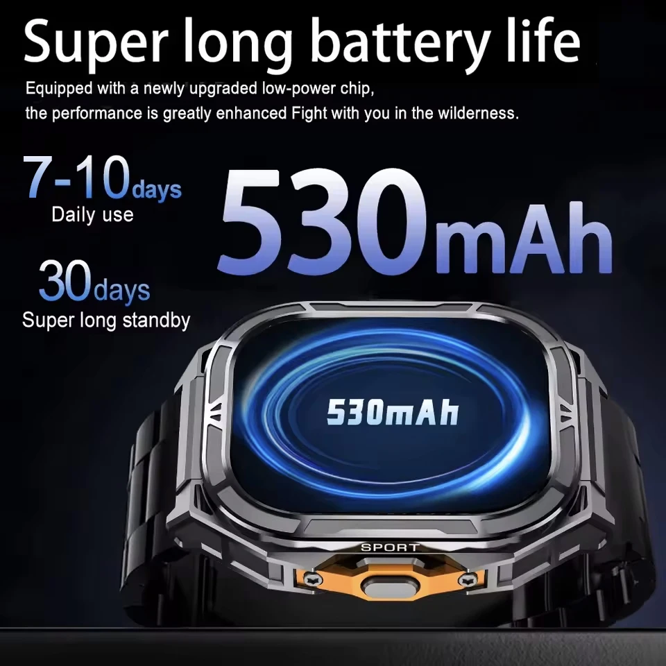 GUHUAVMI TANK X5 Smartwatch 5ATM GPS impermeabile Monitoraggio a doppia frequenza 1.96 "AMOLED 530mAh Bussola 170+ Sport Fitness Tracker