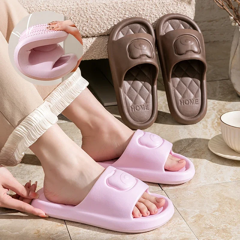 Lovely Cartoon Bear Home Slippers Women Comfy Soft Sole EVA Slippers Woman Lightweight Non Slip Bathroom Shoes Plus Size 36-45