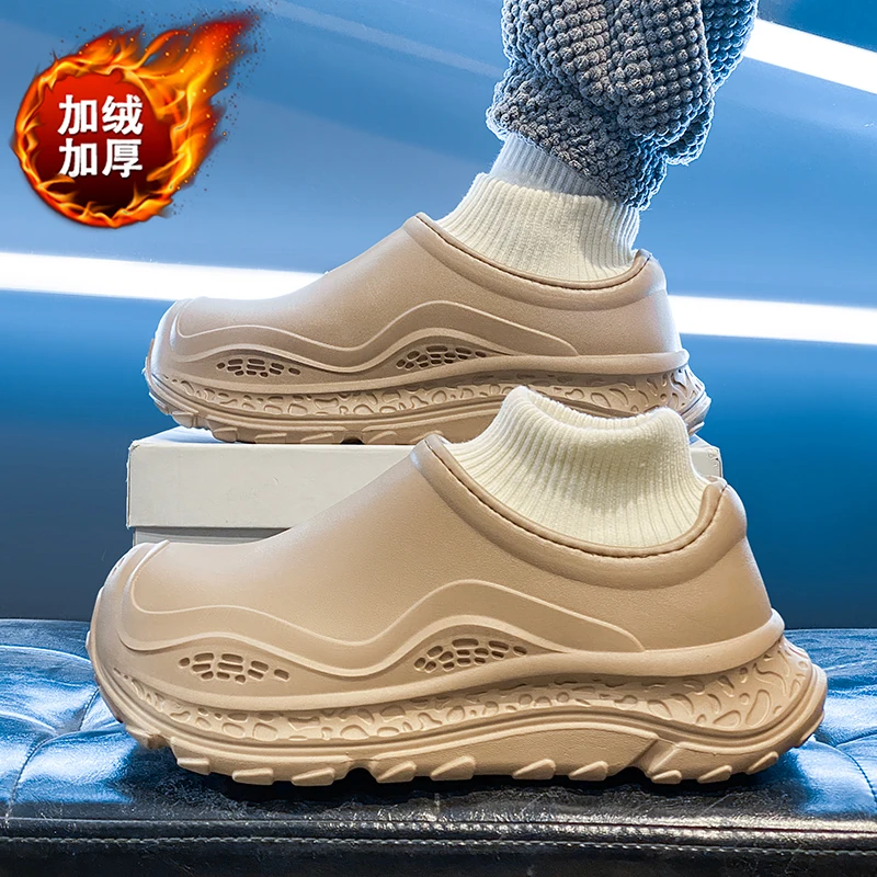 รองเท้าแตะฤดูหนาวแบบสวมใส่ภายนอก กันลื่น อุ่นสบาย รองเท้าคู่รักผ้าฝ้าย พื้นหนา สำหรับผู้หญิง