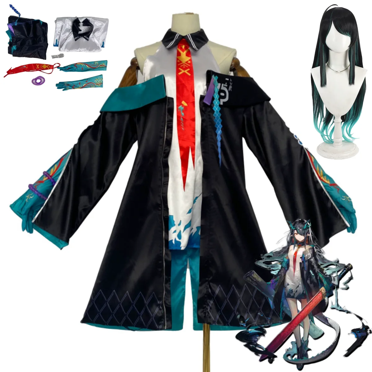 

Anime Game Arknights Dusk Cosplay Costume Caster Operator Off Shoulder Coat Dress Uniform Full Set Wig Woman Sexy Carnival Suit