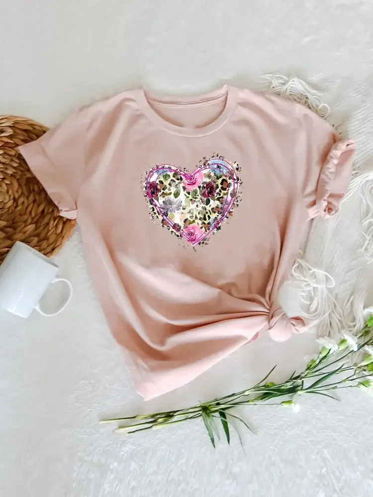 

Leopard Flower Trend Cute Print Cartoon Shirt Female Short Sleeve T Top T-shirts Women Summer Graphic Tee Fashion Clothing