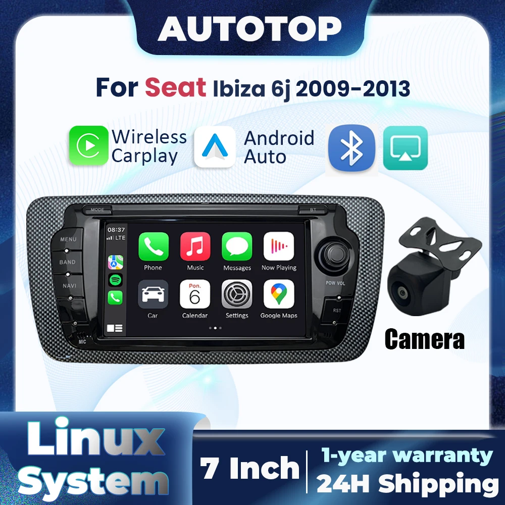 Autoradio Linux sans fil CarPlay pour Apple Android Auto pour Seat Ibiza 6j 2009 2010 2011-2013 GPS multimédia écran tactile