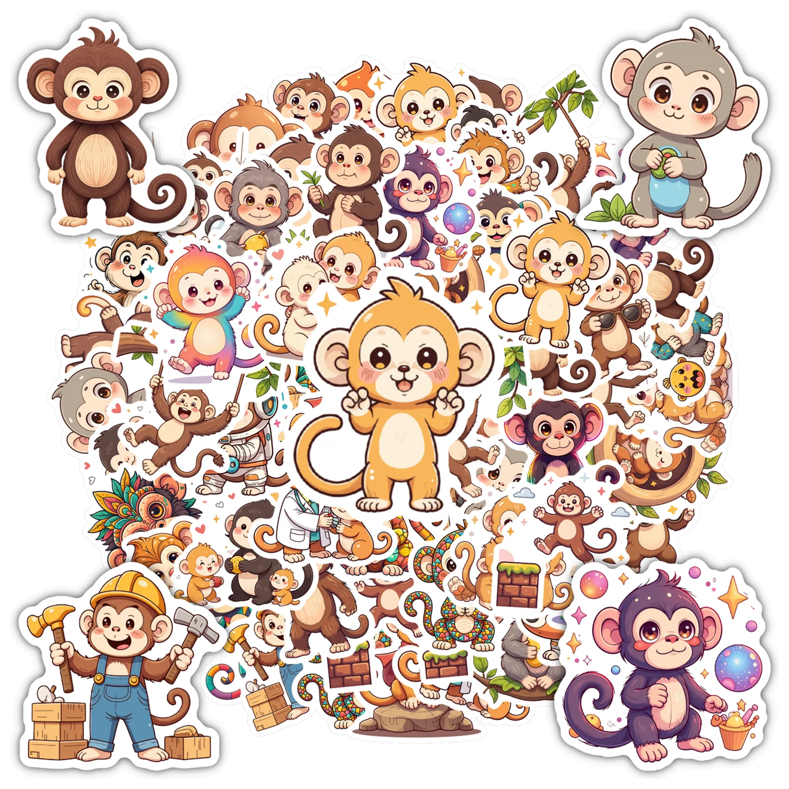 35/50pcs Cute Cartoon Monkey Pattern Sticker Decor Waterproof PVC Sticker for Water Bottle Laptop Phone Scrapbook Stickers