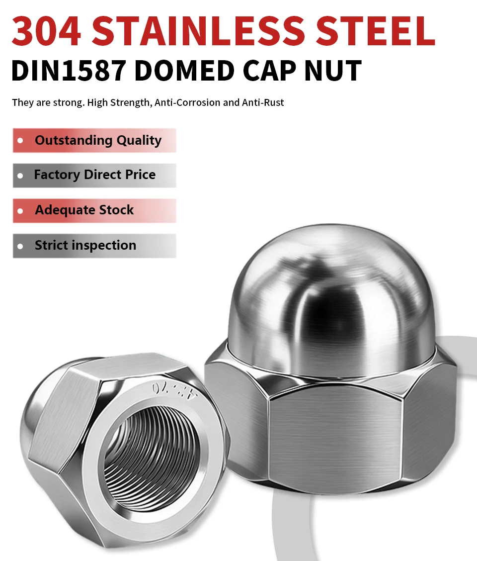 DIN1587 304 Edelstahl-Maulbeinmuttern M3 M4 M5 M6 M8 M10 M12 M14 M16 Dekorative Rostfreie Befestigungselemente für Möbel und Ausrüstung – Detail 1
