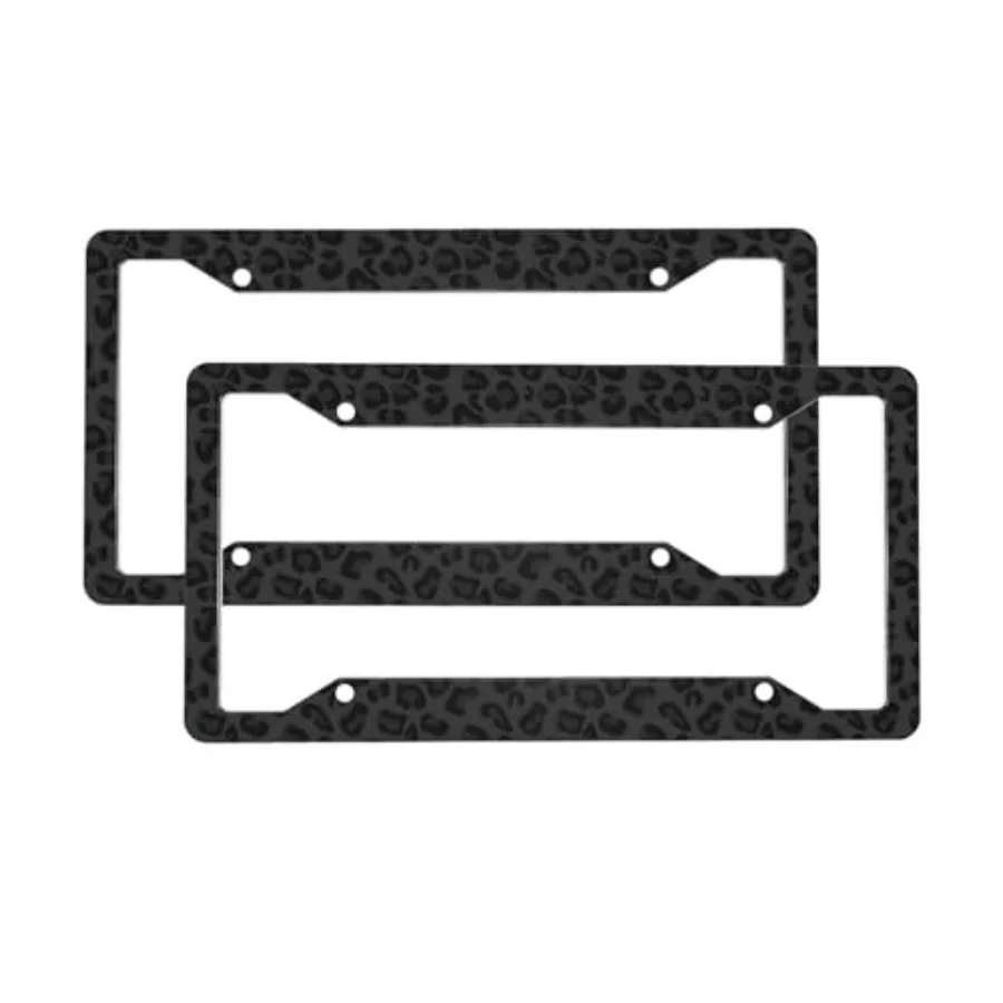 

Black Leopard Print License Plate Frame - 2 Pack Personalized Cheetah Pattern License Plate Holder Aluminum Metal Car Tag Cover