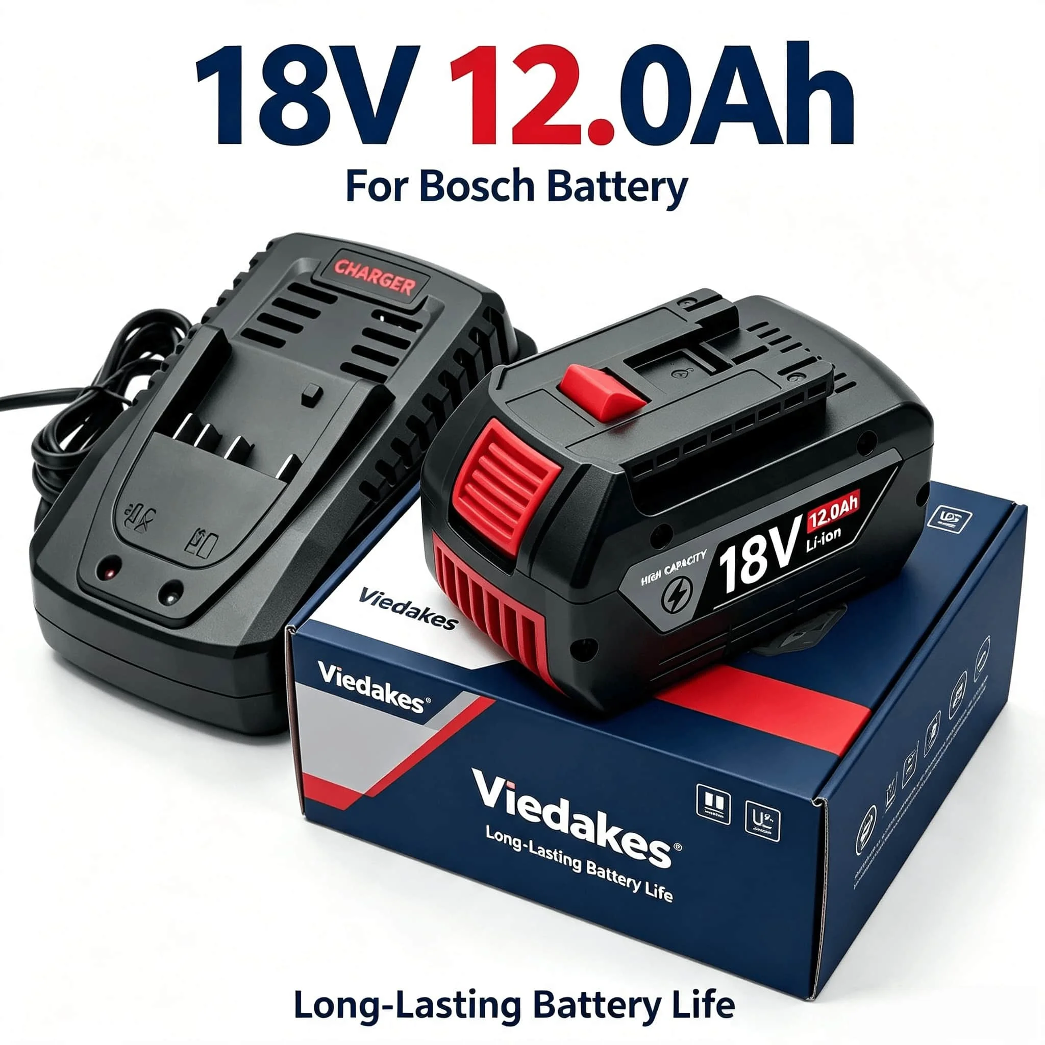 For Bosch 18V Rechargeable Battery 6Ah VIEDAKES Lithium Pack Replace BAT609 BAT618 GDR Electric Hand Tools