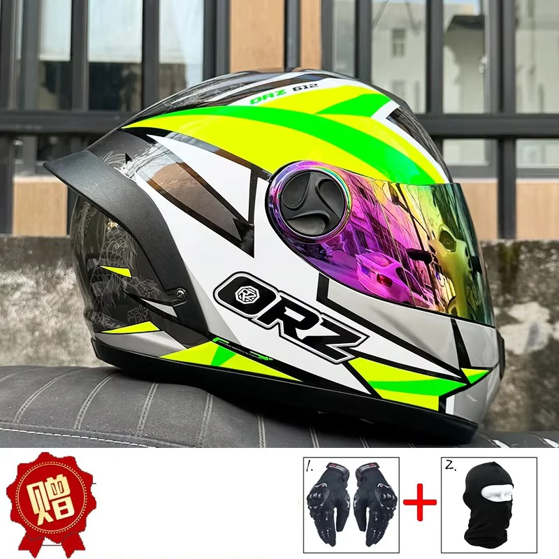 ORZ motorcycle helmet men's and women's Bluetooth full helmet big tail locomotive head gray universal in all seasons