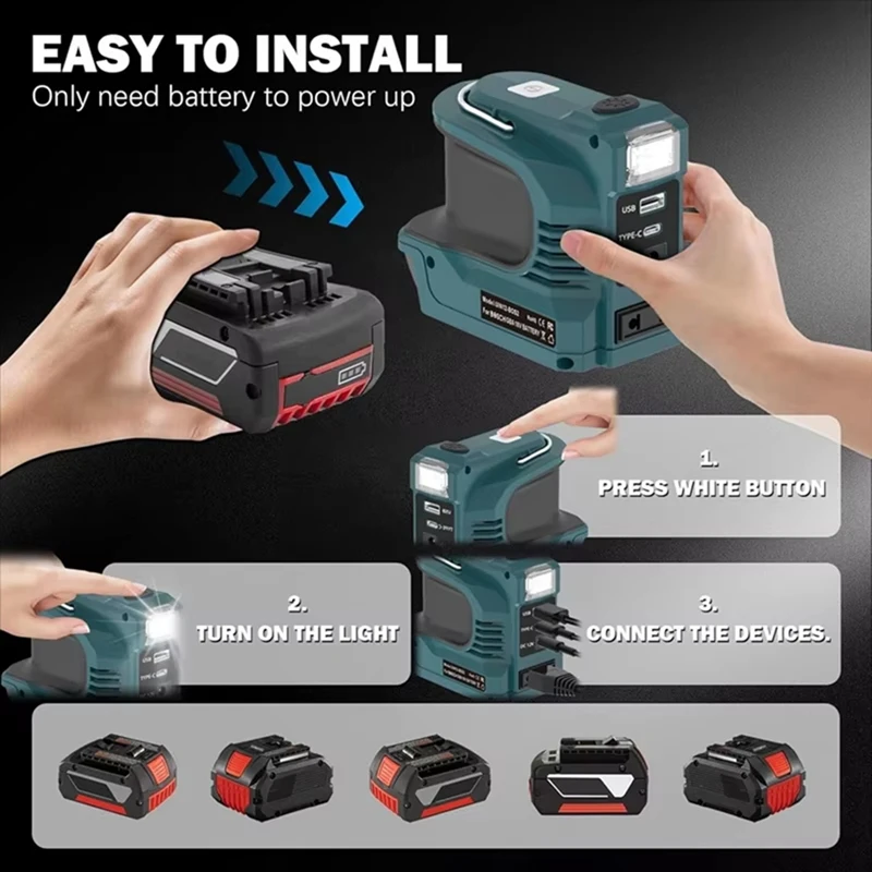 AT13 LED Inverter Power Station 220W 110V For 18V Battery Outdoor Camping Adapter Power Supply Tool
