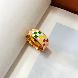 Waterproof Colorful Enamel Plaid Rings For Women Stainless Steel Finger Ring 2023 Trend Femme Aesthetic Jewelry anillos mujer