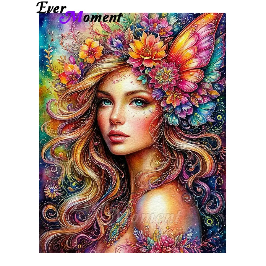 

Ever Moment DIY Diamond Painting Modern Wall Art Kit Girl Flower Headdress Square Round Diamond Mosaic Wall Decoration ASF3023