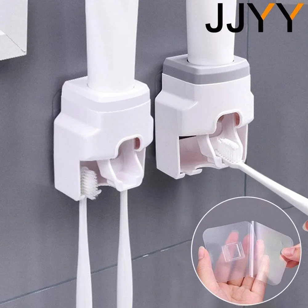 

JJYY Lazy Wall Mount Automatic Toothpaste Dispenser Bathroom Accessories Waterproof Toothpaste Squeezer Toothbrush Holder