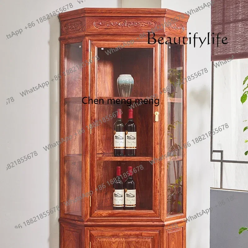 20031New Chinese Style Pterocarpus Erinaceus Poir. Corner Rosewood Wine Cabinet Showcase Solid Wood Multifunctional Locker