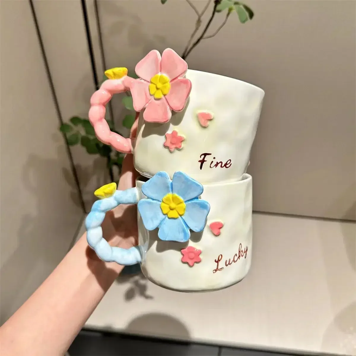 

Hand Drawn 3D Flower Ceramic Mug Color Collision Underglaze Color Cup Souvenir Birthday Gift Heat-resistant Microwave Resistant