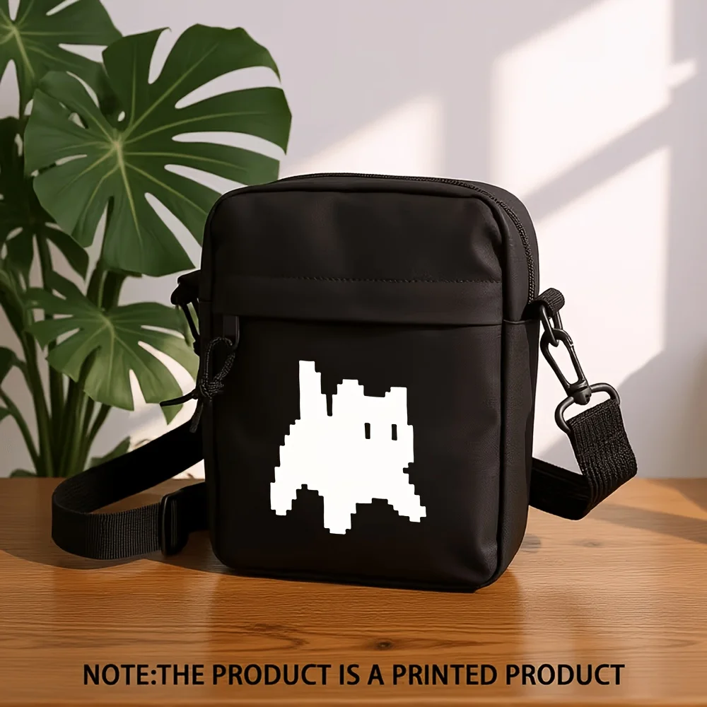 Pixel Cat Printed Messenger Bag Multi-Pocket Shoulder Backpack Mobile Phone Bag Strap Small A1 for Daily Commuting and Travel
