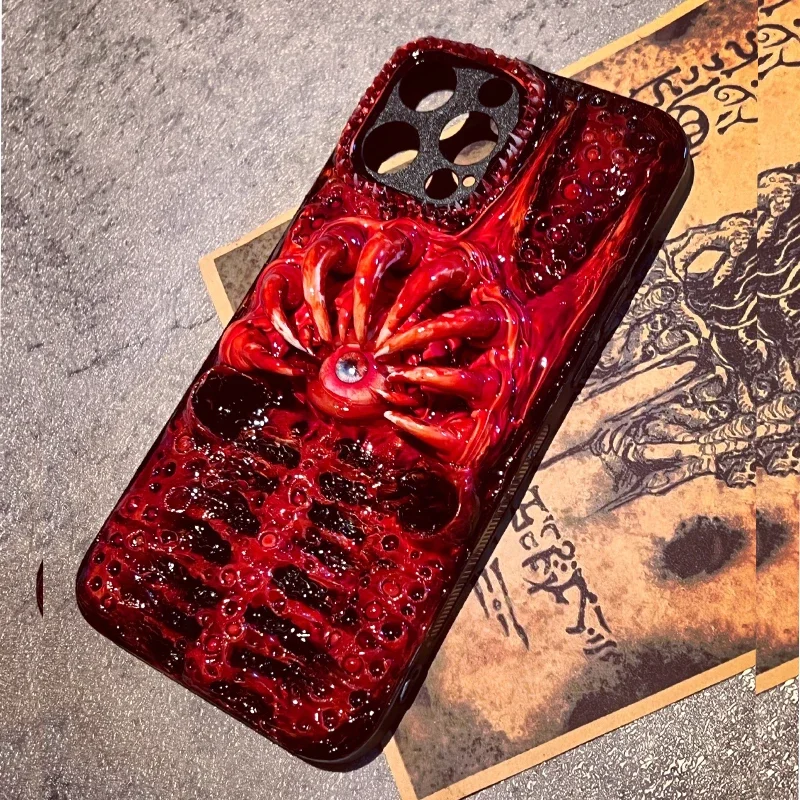 

4179 Original 3D Handmade Mobile Phone Case Custom Gift Cthulhu Eyes Bloody Face Worm Horror Gothic Punk Art Mobile Phone Case