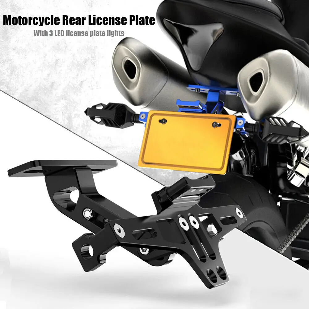 

Universal Motorcycle w/ LED Light Rear License Plate Holder Adjustable Fender Eliminator Bracket for Yamaha for Kawasaki