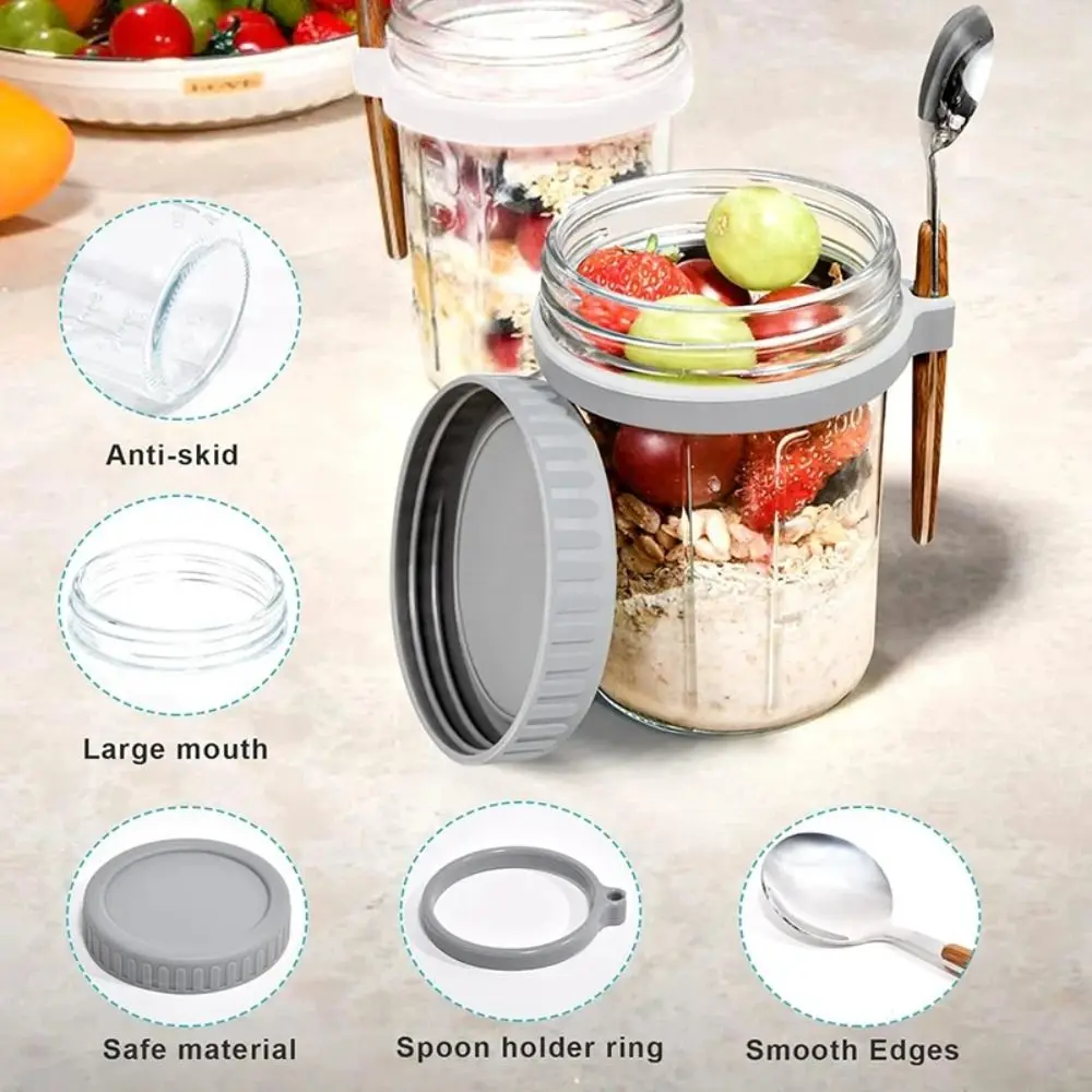 Kitchen Accessories Heat-resistant Glass Overnight Oats Cup with Lids 16 oz Yogurt Containers Large Capacity Mason Jar