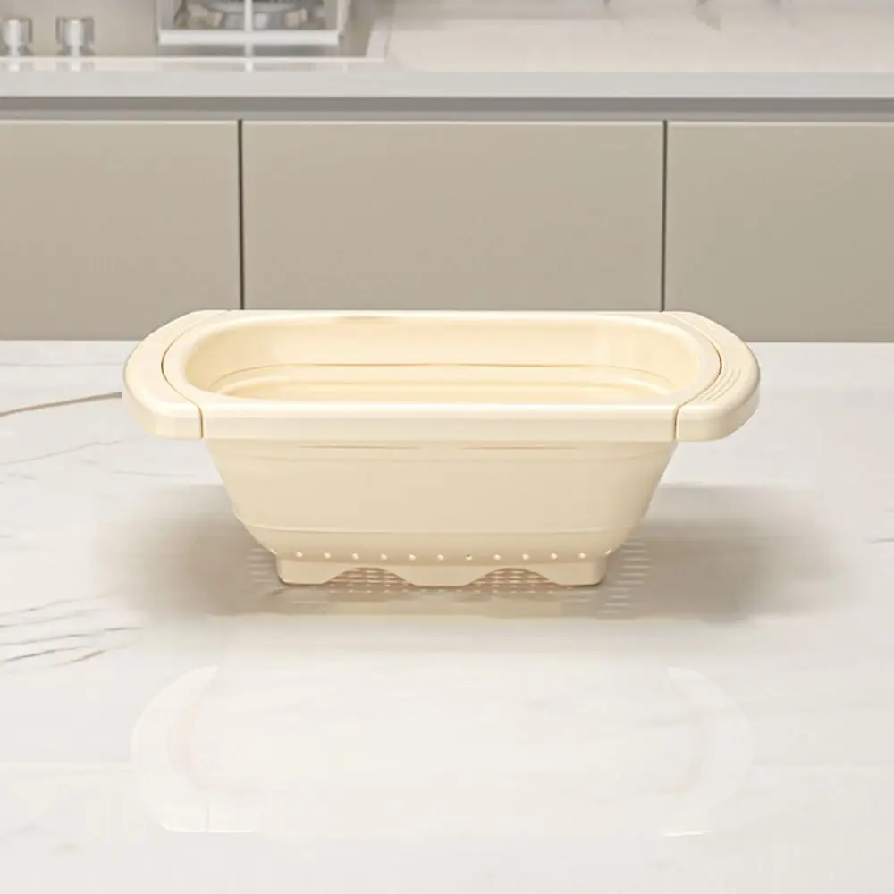 Cesta de lavado de frutas y verduras con mango extensible, colador de fregadero de plástico de gran capacidad, cesta de filtro de fregadero con fondo plegable