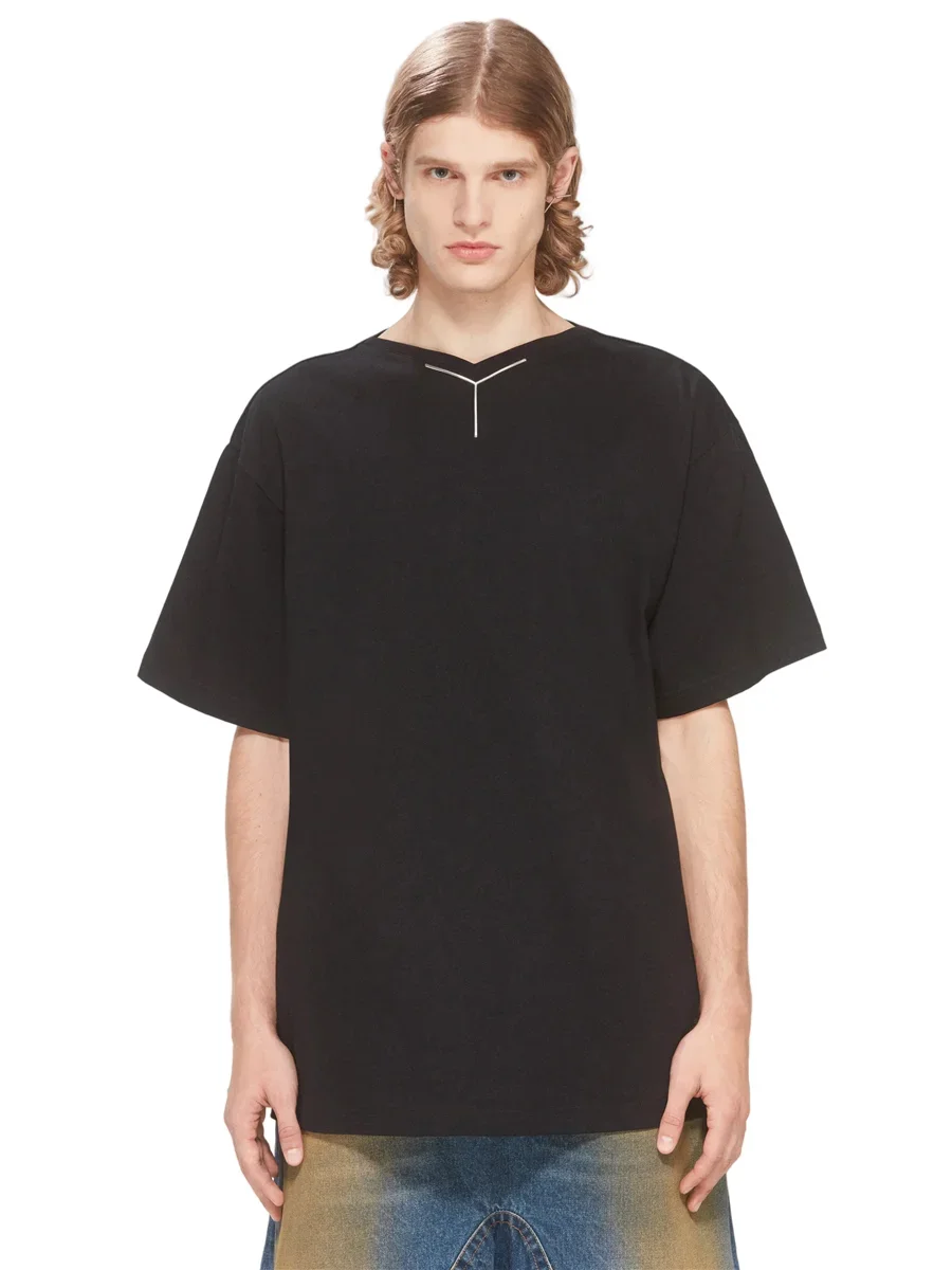Y/Project 24SS Metal Pressure Sensing Adhesive V-Neck Casual Summer T-Shirt