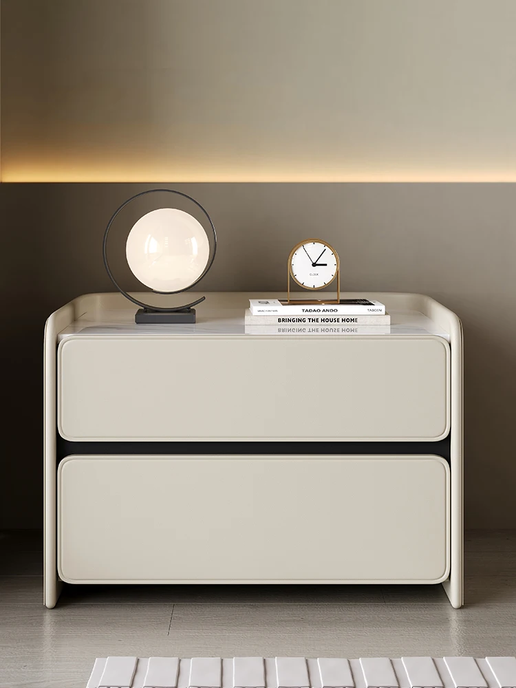 

Simple modern cream style solid wood rock slab bedside table
