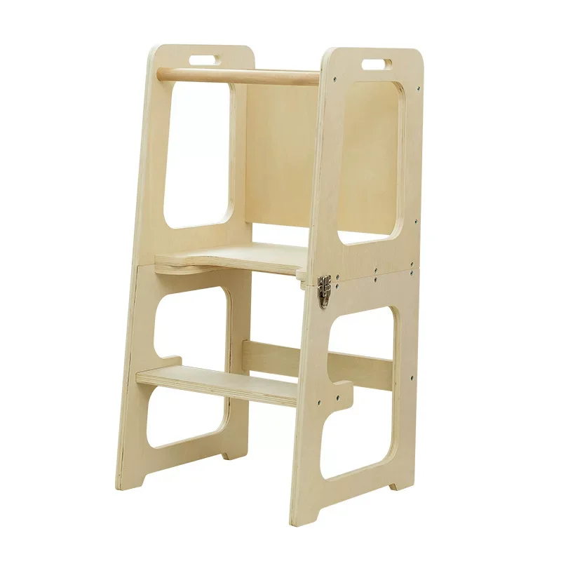 Stepping Foldable Safety Rail Wooden Learning Tower with High Chair